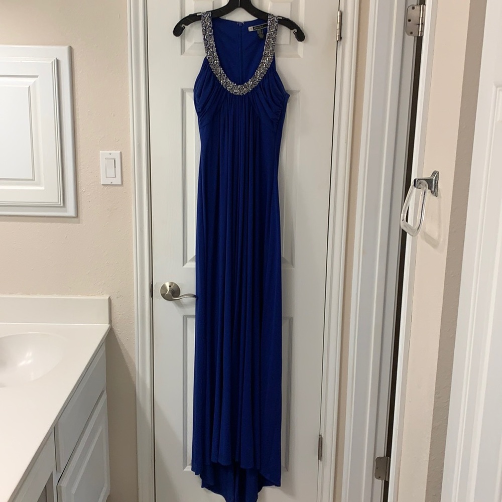 Royal blue beaded formal.